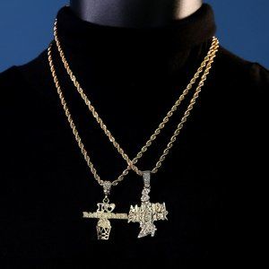 New Mamba Mentality 14k Men Basketball Pendant Set